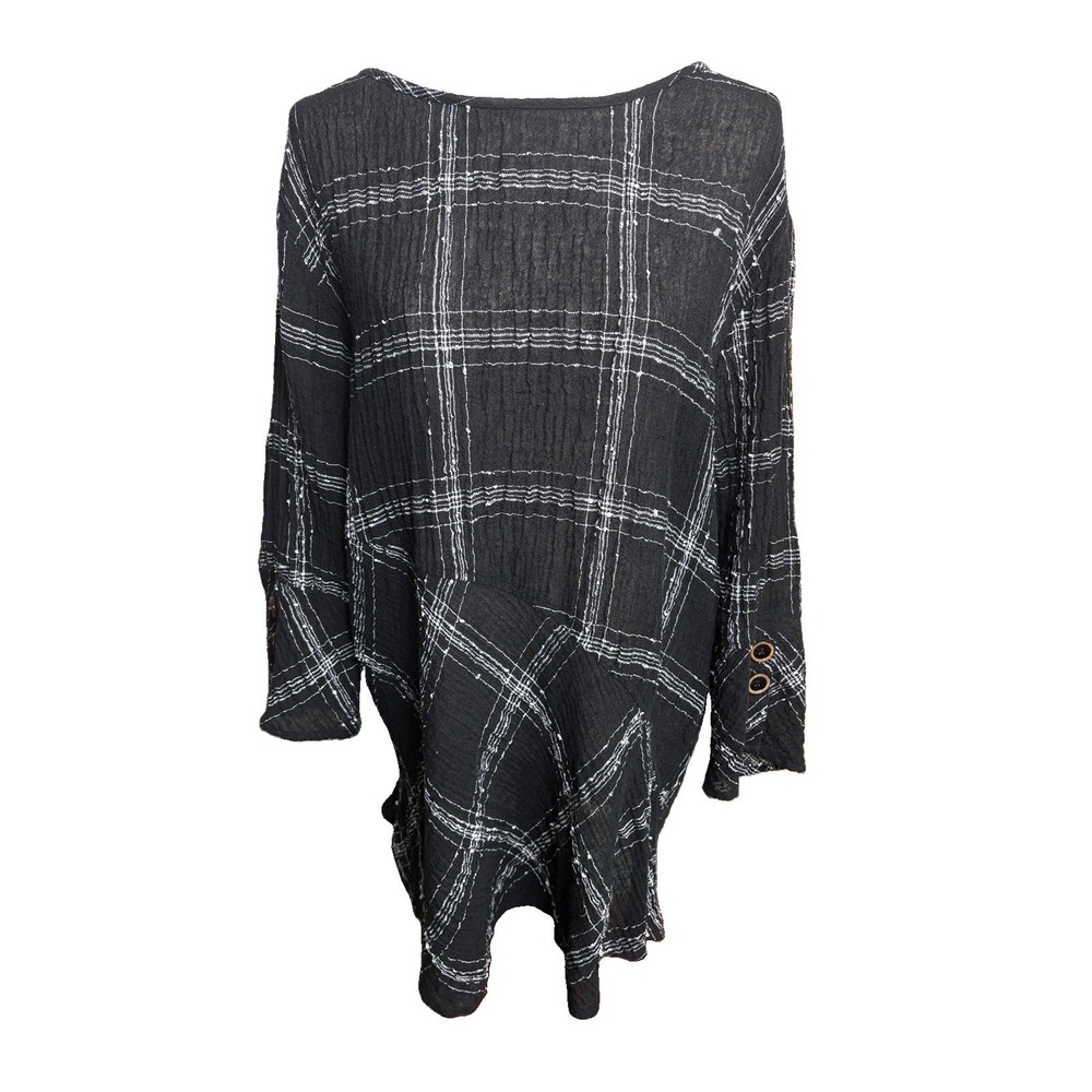 Habitat Clothes To Live In Linen Blend Tunic Top XL Black Textured Lagenlook